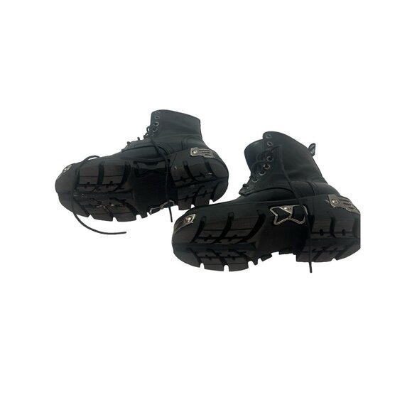 Women's (J'hongr) Leather Round Toe Ankle Boots Creeper Punk Goth Motorcycle Cas - Picture 4 of 5